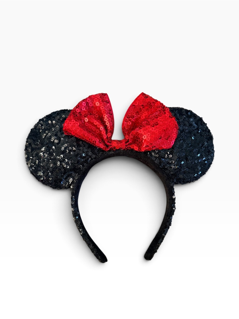Disney Parks Authentic Sequin  Minnie Mouse Ear Headband with Red Bow -